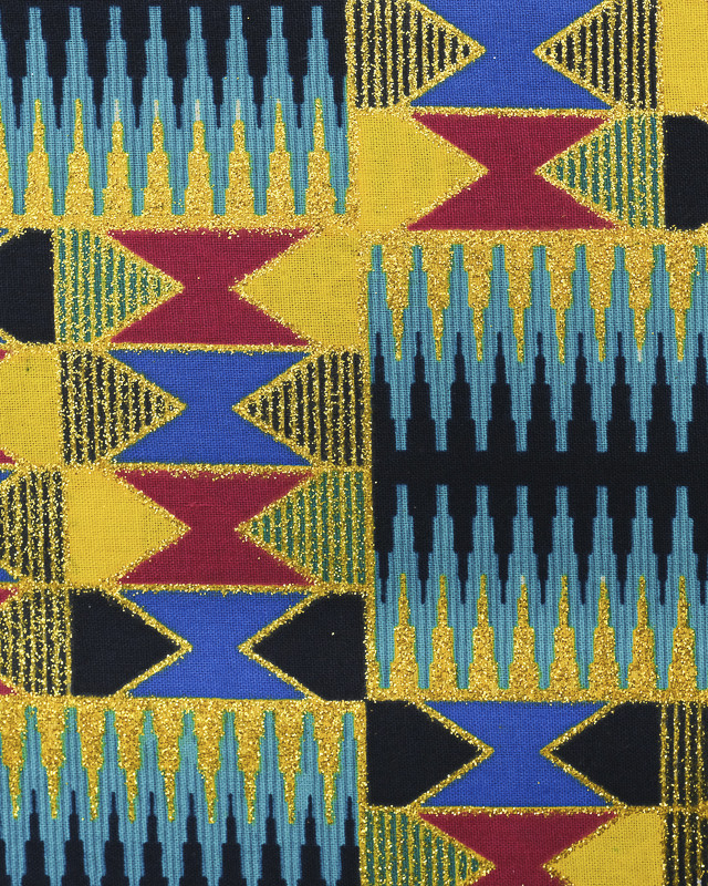 Tissu Wax Lurex Graphique Bleu Et Rouge - Maison Klem